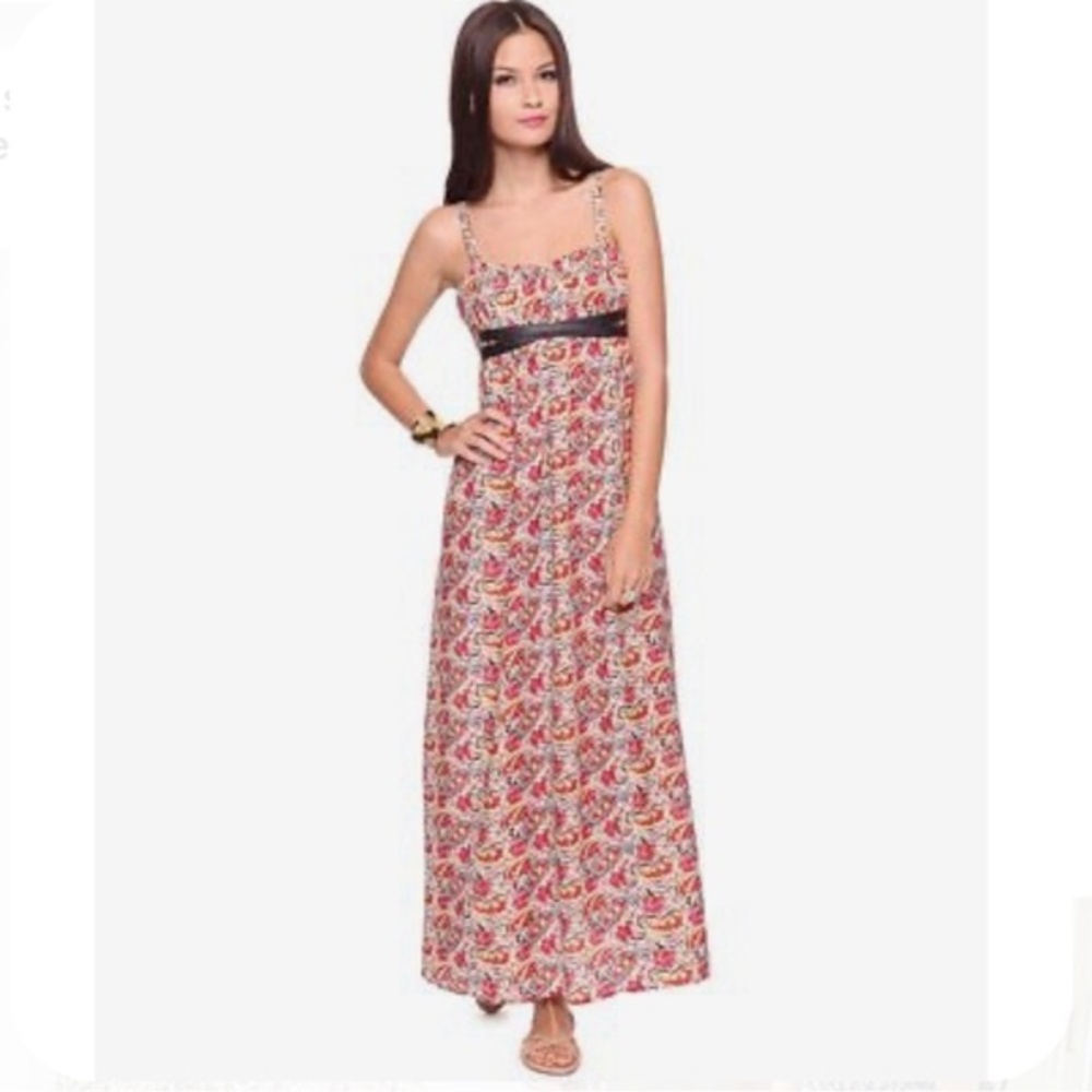 Beautiful Chiffon maxi dress with leather detail and pockets size medium